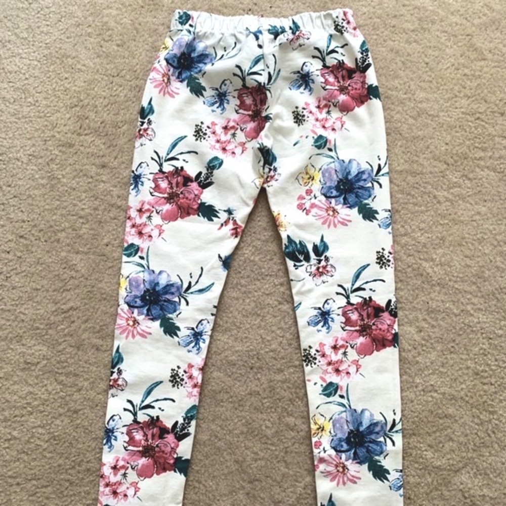 Zara Kids Girls Cream Blue And Pink Floral Stretch Pants Size 14